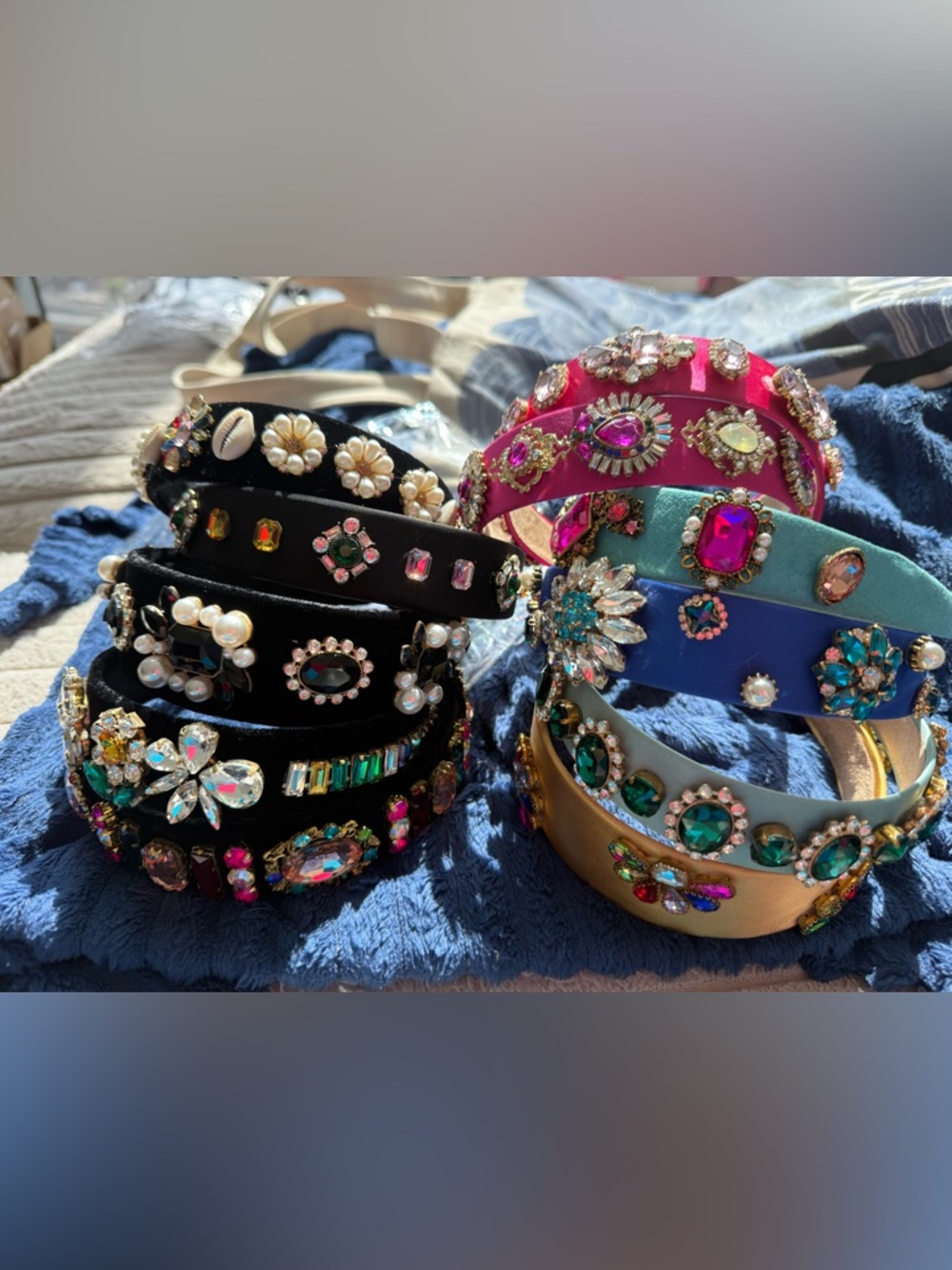 Embellished Satin Headband - Black, Pink, Blue, Gold